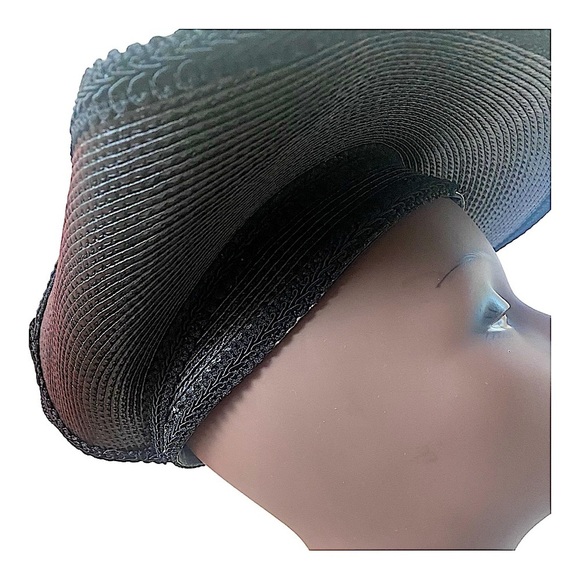 Vintage Women Black Wide Brim Spring Church Hat With Knit Bow and Black  Trim main image 10